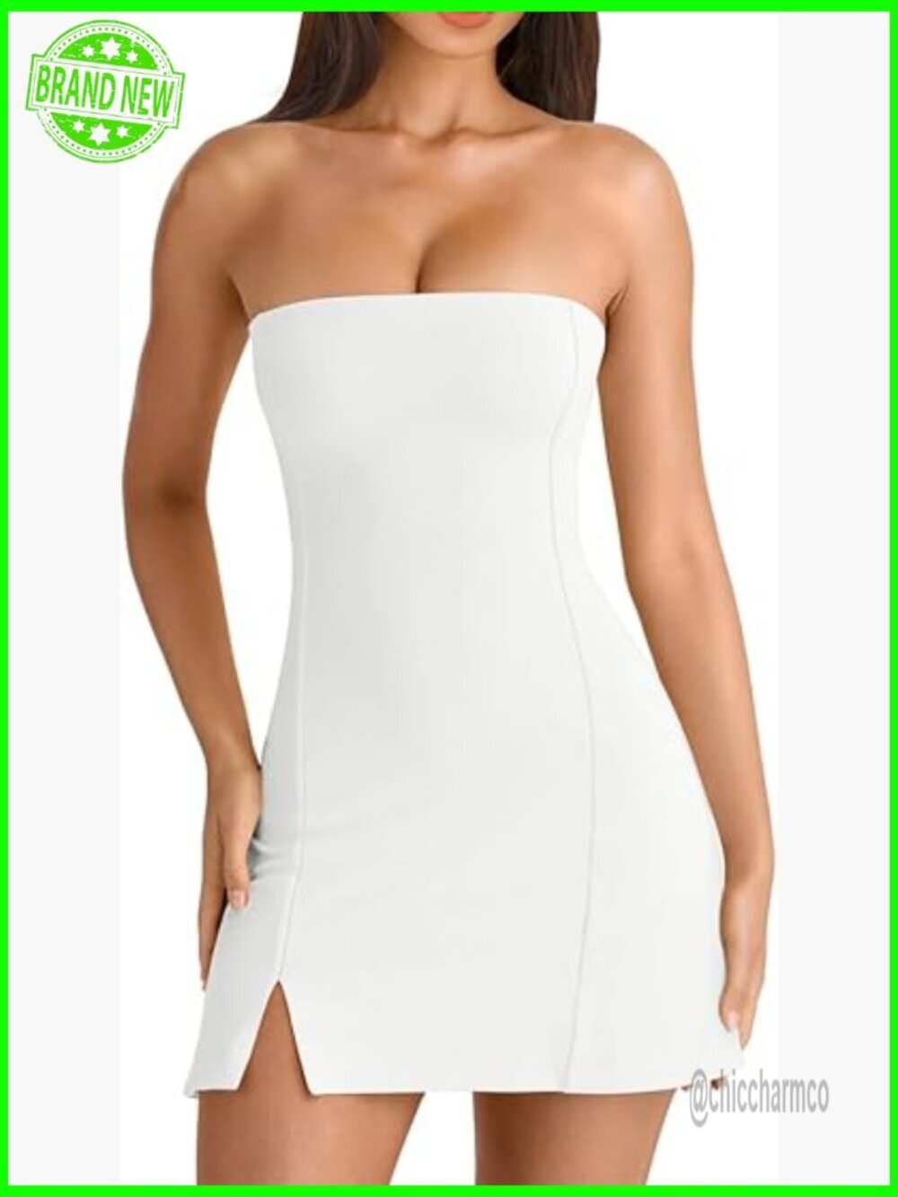 Tube Strapless Bodycon Mini Dress with Side Slit Y2K Party